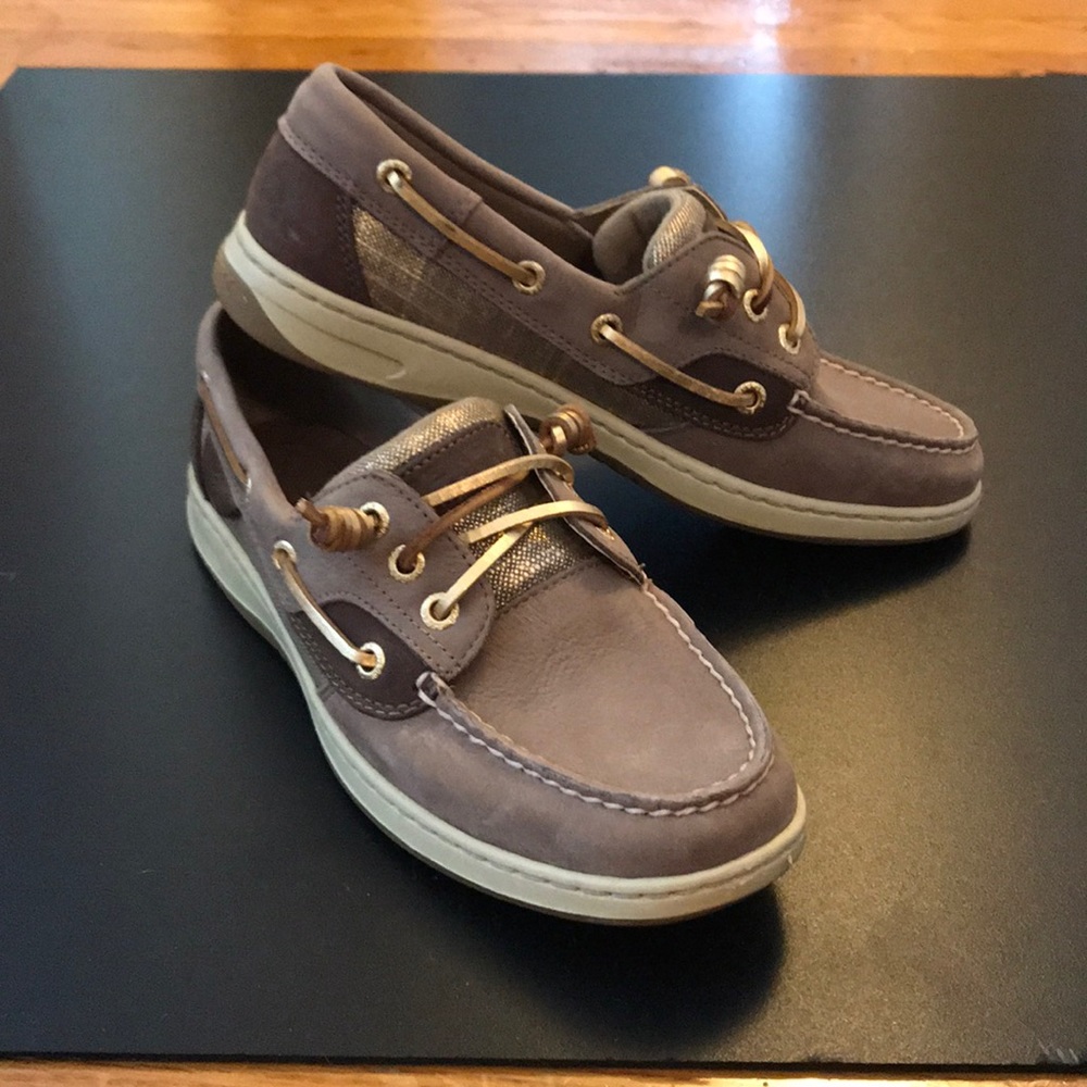 Leather Sperry Top-siders - Gold metallic laces